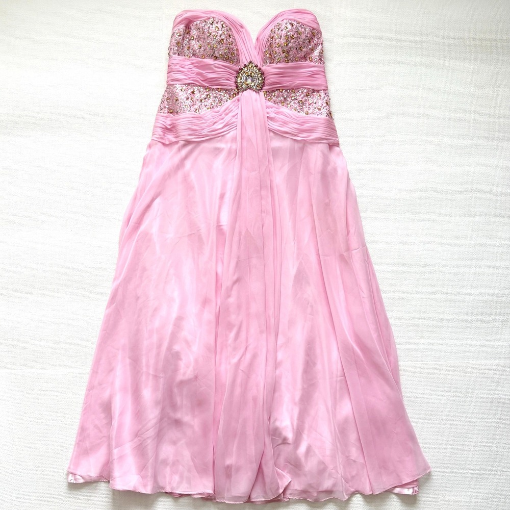 Tony Bowls Le Gala Formal Gown Beaded Pink Chiffon Dress Size 20 Pink